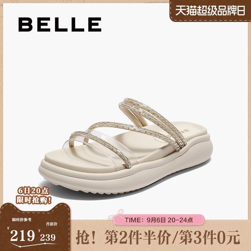 百丽女鞋水钻厚底凉拖鞋子夏季新款可外穿仙女沙滩休闲拖E3D1DBT5图片