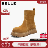 百丽女鞋 短靴子B2908DD5 休闲工装 真皮厚底英伦风马丁靴女冬季 新款