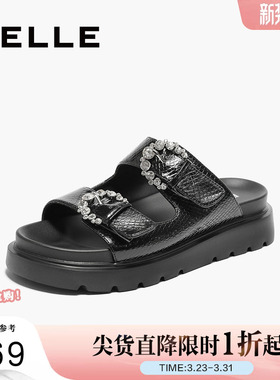 百丽女鞋厚底勃肯鞋夏季新款黑色鞋子可调节外穿拖鞋A9F1DBT4