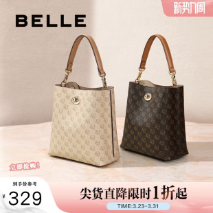 百丽包包女大容量春新款 复古通勤休闲单肩斜挎手提水桶包X7191AX5