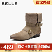 复古显瘦时装 靴子女冬季 新款 百丽女鞋 商场同款 西部中筒靴BFB62DS5