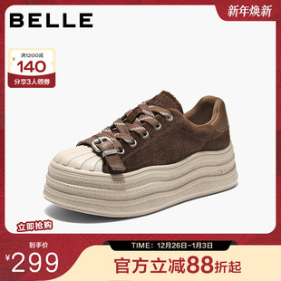 贝壳头休闲饼干鞋 真皮绒面新款 B2932CM5 秋冬女款 百丽厚底增高板鞋