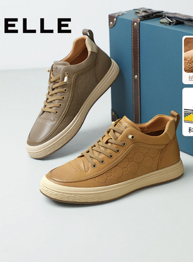 百丽男鞋时尚休闲高帮板鞋男鞋冬季新款牛皮革印花工装鞋A2188DM5