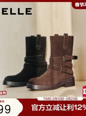 张予曦同款百丽女靴新款牛仔西部靴真皮短靴堆堆靴马丁靴D1Z1DDZ4