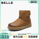 加绒女靴子保暖短靴E5K1DDD5 新款 百丽厚底雪地靴针织羊毛棉鞋 冬季