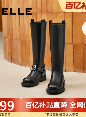 百丽厚底骑士靴女新款冬季显瘦高长靴加绒长筒西部靴子B2171DG4