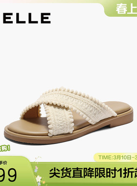 百丽编织罗马风平底休闲凉拖鞋夏季新款可外穿沙滩鞋子E2Y1DBT5