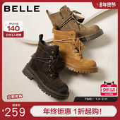 百丽女鞋 靴休闲短靴子B2912DD5 美拉德工装 厚底马丁靴女冬季 新款