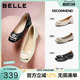 上班穿不累脚单鞋 百丽女鞋 法式 晚晚鞋 Z8B1DAQ6预 子方扣粗跟高跟鞋