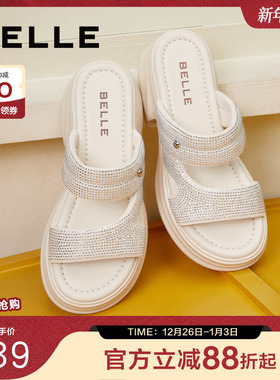 百丽厚底沙滩拖鞋女新款女鞋子夏季可外穿一字拖鞋B5W1DBT4