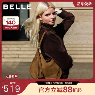 百丽包女25冬商场同款 波嬉风牛绒磨砂流苏斜挎腋下包小号F3035DX5