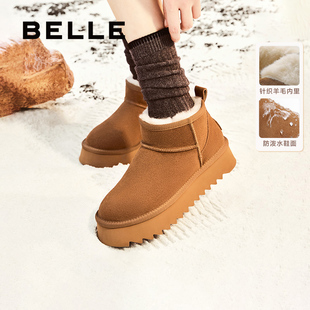 百丽女鞋厚底羊毛雪地靴冬季新款加绒保暖毛毛棉鞋短靴子D1C1DDM4