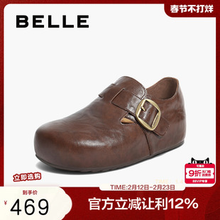 周雨彤同款百丽厚底全麦吐司2代全包勃肯鞋冬加绒雪地靴E1H2DCM5