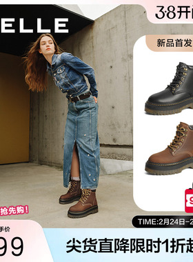 百丽博主推荐金沙琥珀女靴子冬新款加绒厚底马丁靴短靴C1J1DDD4