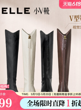 百丽女鞋小V高长筒弹力靴女冬厚底加绒显瘦瘦骑士靴子E5F1DDG5