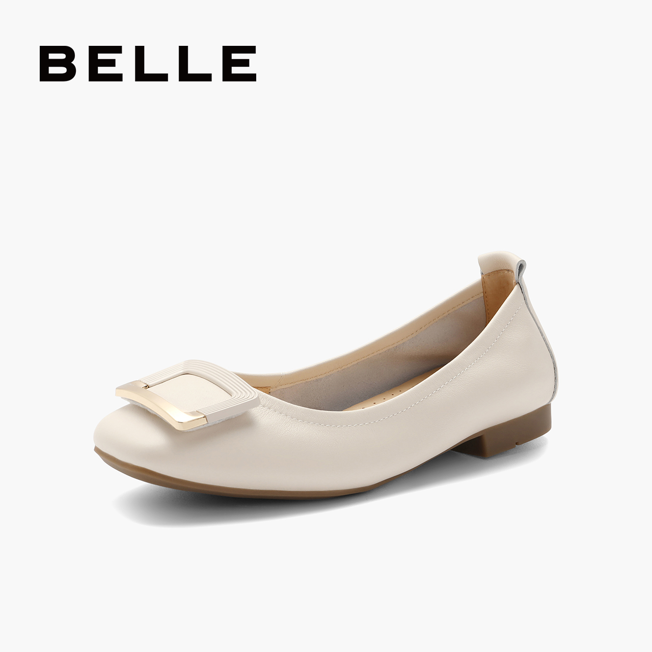 百丽方扣温柔低跟单鞋