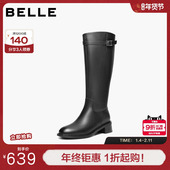 新款 百丽女鞋 双子星厚底长筒靴骑士靴女冬季 真皮高筒靴F2X1DDG5