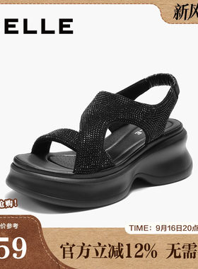 百丽女鞋厚底水钻法式休闲运动凉鞋女夏季新款增高鞋子E2W1DBL5
