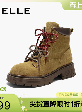 百丽靴子女厚底大黄工装马丁靴冬季新款休闲西部短靴E4W2DDD5