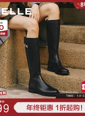 百丽质感高长骑士靴女冬季新羊皮绒面显瘦瘦低跟长筒靴子3QFB8DG5