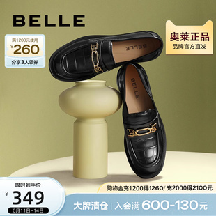 女春夏女鞋 新款 鞋 3O120AA3 百丽乐福鞋 子商场黑色小皮鞋 单鞋