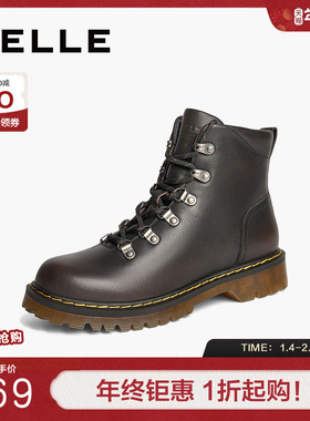 百丽女靴子冬季新款休闲短靴黑色厚底英伦风马丁靴女BCX44DD4