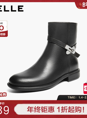 百丽女鞋显瘦真皮时装靴子女冬季新款舒适约会百搭短靴子B2819DD5