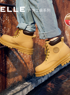 百丽马丁靴子男士男鞋秋冬商场同款休闲工装鞋加绒大黄靴7TW01DD2