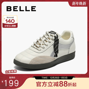 运动休闲鞋 增高小白鞋 子B2702CM5 女2025新款 百丽复古阿甘德训鞋