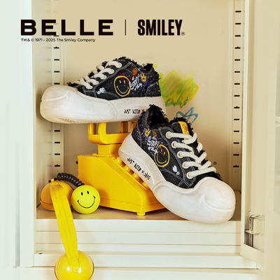百丽SMILEY联名流浪玩家帆布涂鸦鞋新款女鞋子休闲板鞋3ZJC4CM5