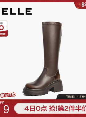 百丽女靴子显瘦弹力靴时装靴女冬新长筒靴厚底高长靴B2389DG4