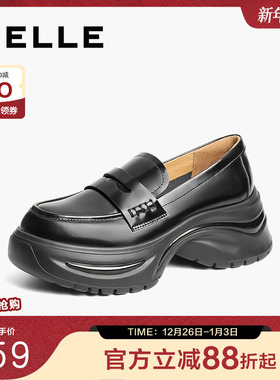 百丽厚底运动乐福鞋女2025春季新款黑色小皮鞋深口单鞋子D2T1DAA5