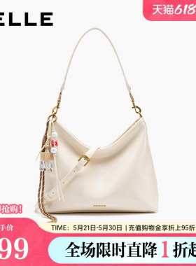 百丽包包女新品通勤油蜡手抓纹质感hobo单肩斜挎托特包JY139CX4