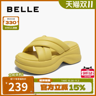 舒适可外穿休闲沙滩鞋 百丽女鞋 新款 夏季 B2477BT5 子厚底增高拖鞋