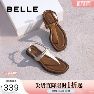 可外穿罗马凉鞋 新款 子3UE39BL5 夹脚趾人字平底凉拖女夏季 百丽女鞋