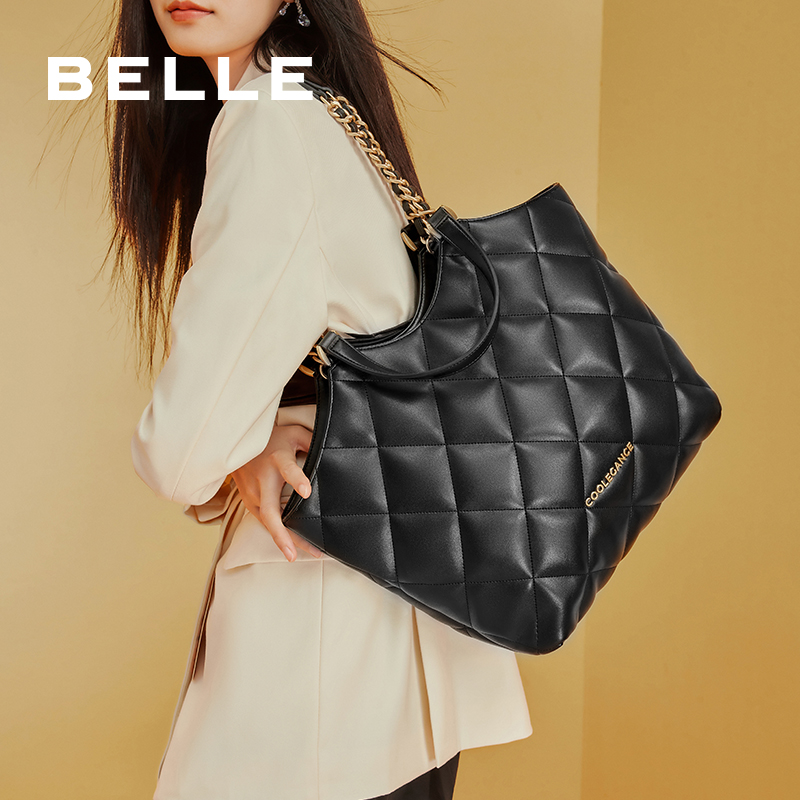 单肩托特菱格小香风百丽手提包