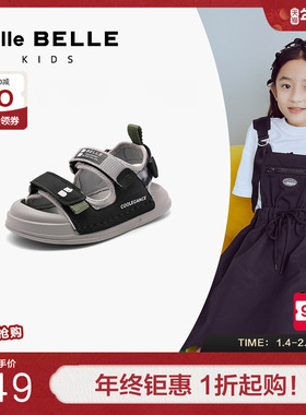 百丽童鞋魔术贴儿童凉鞋夏季新款男女童大童厚底凉鞋Q6128B64