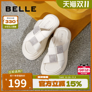 可外穿户外室内拖鞋 百丽女鞋 新款 女夏季 子B4A2DBT4 沙滩厚底拖鞋