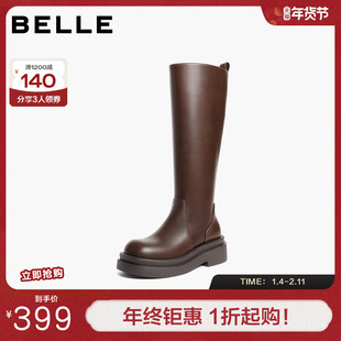 百丽女鞋子简约质感弹力靴女冬季新款厚底增高弹力高筒靴B2916DG5