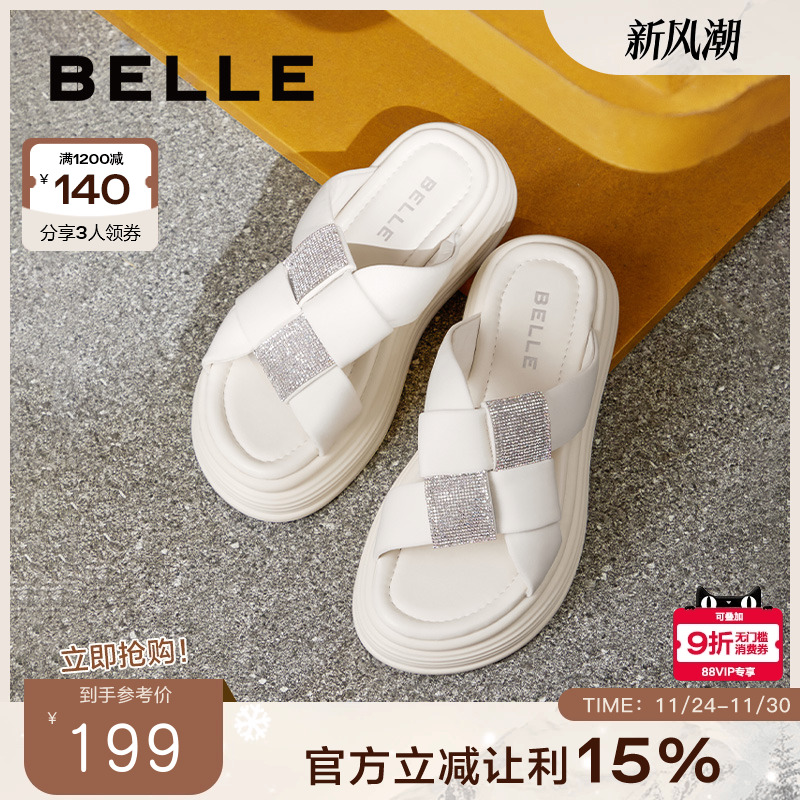 百丽沙滩厚底拖鞋女2024