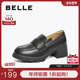 单鞋 百丽女鞋 B2417AA5 新款 真皮粗跟黑色小皮鞋 子厚底乐福鞋 女春季
