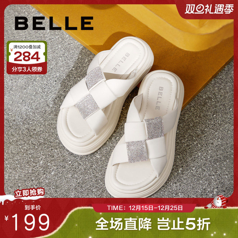 百丽沙滩厚底拖鞋女2024