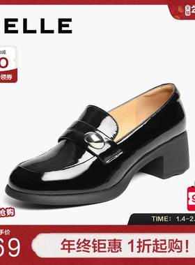 百丽女鞋粗高跟海鸥乐福鞋女秋季新款不累脚深口单鞋子E1C1DCA5