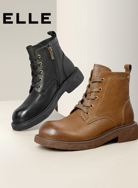 百丽女靴子冬季新款黑色超软羊皮粗跟短筒美拉德马丁靴B2139DD4