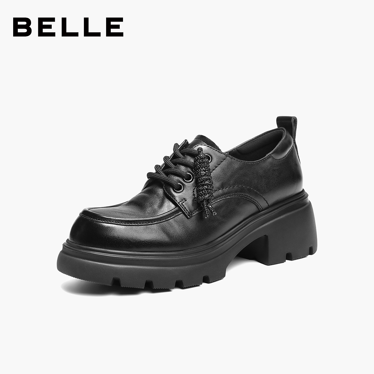 百丽复古厚底牛津鞋女商场春新款乐福黑色小皮鞋深口单鞋E9N1DAM6,女鞋,乐福鞋（豆豆鞋）,淘宝优惠券,粉丝福利购,淘宝优惠卷