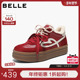 百丽厚底流心曲奇复古德训鞋 B2936A 带休闲鞋 红色增高加绒棉鞋 双鞋