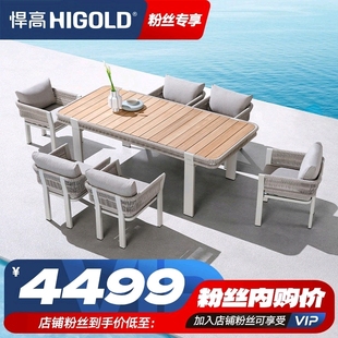 悍高博若密欧系列户外桌椅进口柚木原创轻奢铝合金框防水布防晒