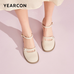 意尔康官方旗舰店女鞋时装凉鞋夏季日常粗跟圆头简约气质
