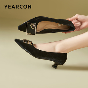 意尔康官方正品女鞋工装鞋百搭通勤气质法式舒适不累脚尖头