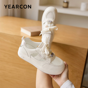 意尔康官方正品女鞋板鞋网纱透气休闲厚底运动通勤春夏系带